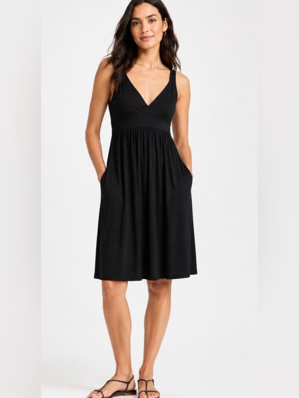Vince Black Jersey Tie Back Empire Waist Dress Pockets Made USA Size L